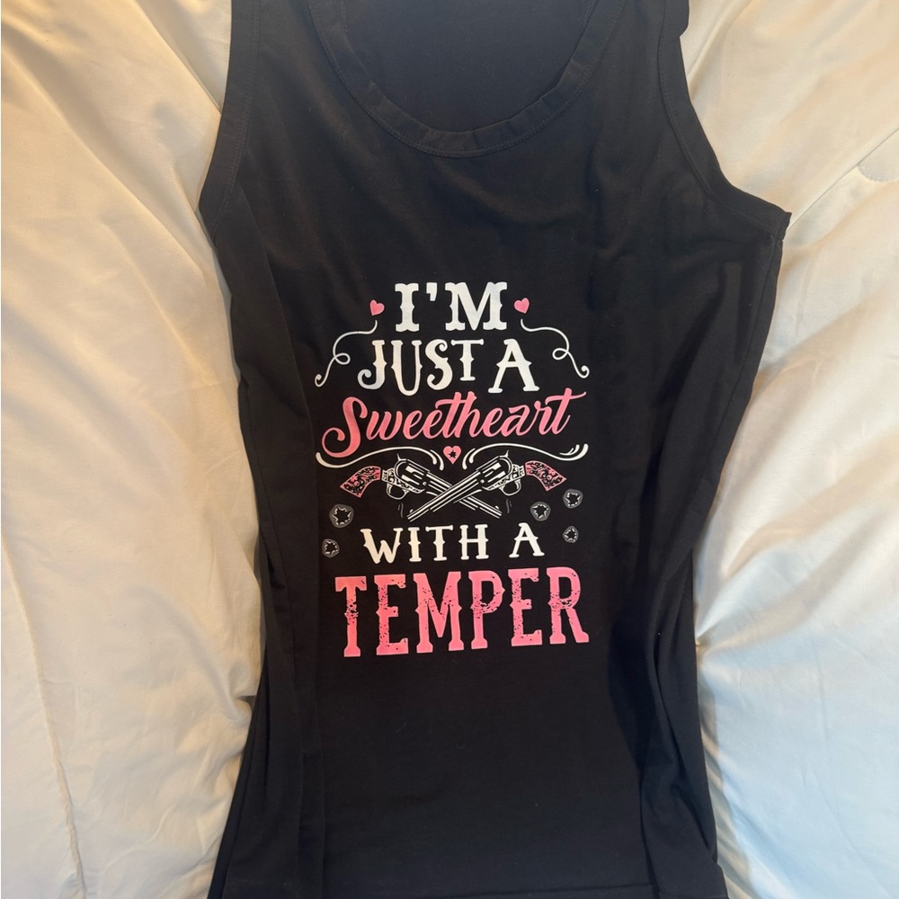 Black Sleeveless Top with Pink and White Print